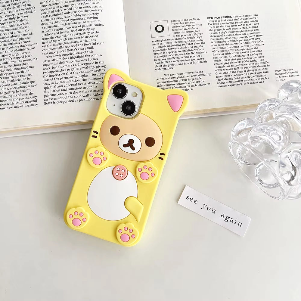 Kawaii Rilakkuma Bear Soft Silicone Cover Case for Iphone 16 15 14 13 12 Mini 11 Pro X XS Max XR 6 6S 7 8 plus SE