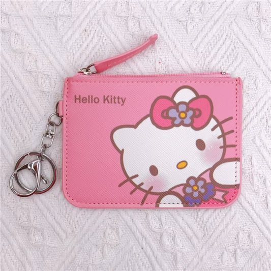 Kawaii Sanrio Cartoon Bag Hello Kittty Cinnamoroll Melody Pachacco Kuromi Leather Card Holder Cute Coin Purse Keychain Pendant