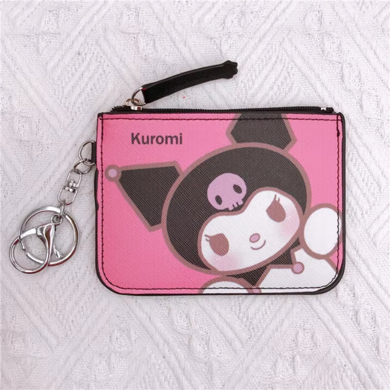 Kawaii Sanrio Cartoon Bag Hello Kittty Cinnamoroll Melody Pachacco Kuromi Leather Card Holder Cute Coin Purse Keychain Pendant