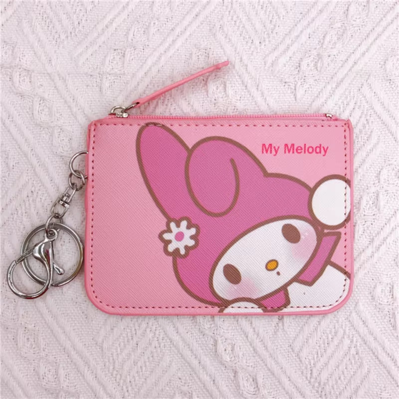 Kawaii Sanrio Cartoon Bag Hello Kittty Cinnamoroll Melody Pachacco Kuromi Leather Card Holder Cute Coin Purse Keychain Pendant