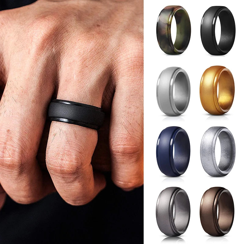 Men&Women New Men Silicone Rings 7-12 Size Hypoallergenic Flexible Men Wedding Rubber Bands 8Mm Food Grade Silicone Finger Ring