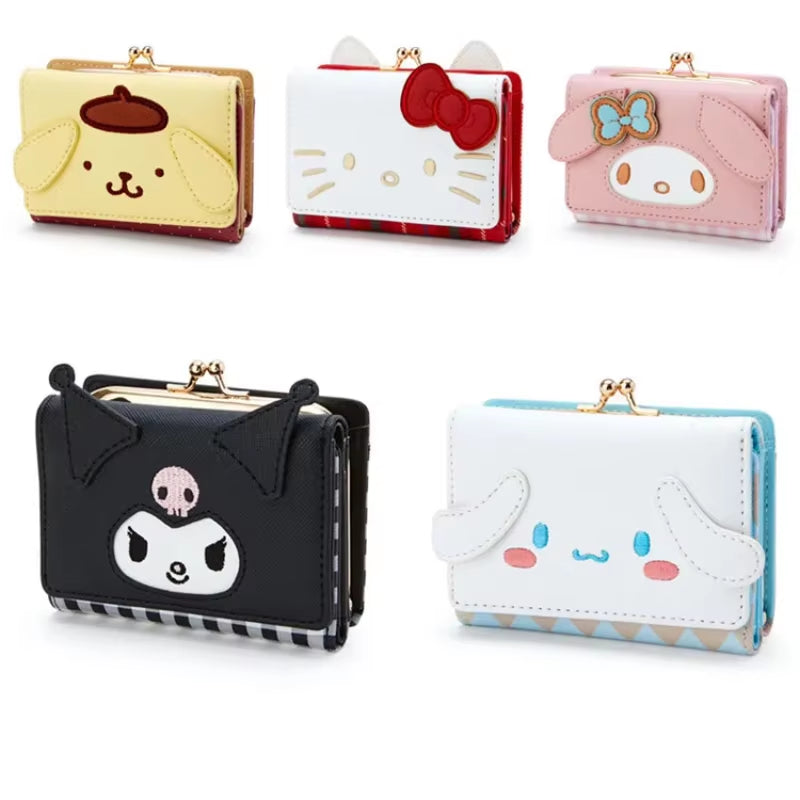 Sanrio Hello Kitty Bag Kawaii Cinnamoroll My Melody Kuromi Casual Fashion PU Leather Wallet Cute Folding Card Bag Birthday Gifts