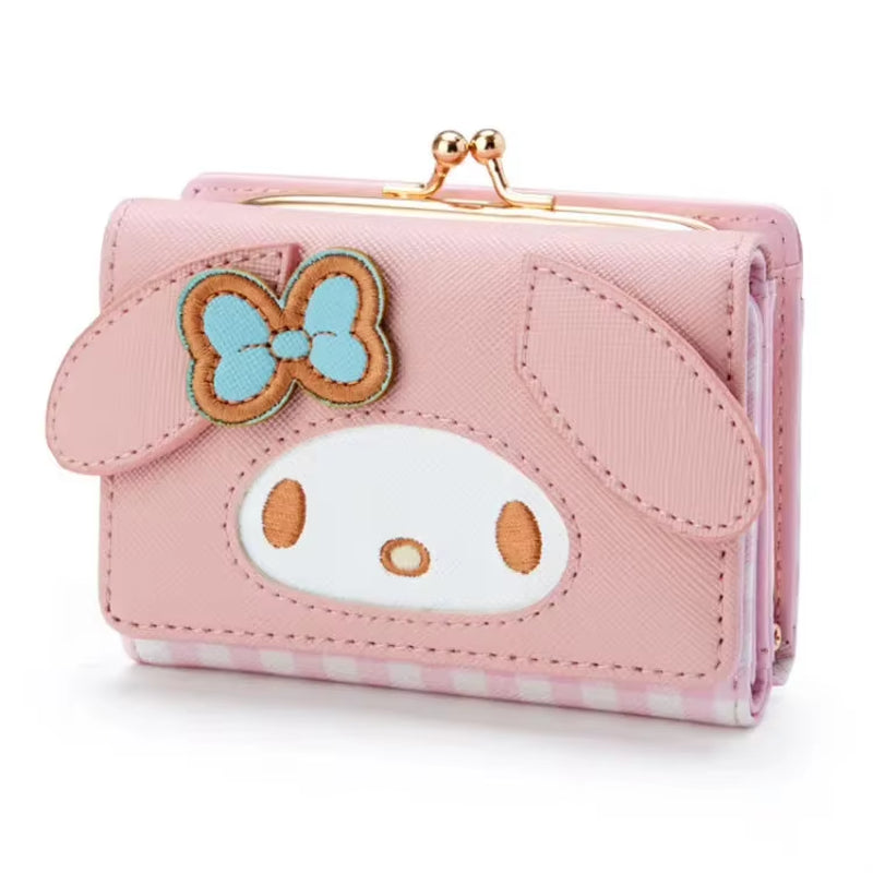 Sanrio Hello Kitty Bag Kawaii Cinnamoroll My Melody Kuromi Casual Fashion PU Leather Wallet Cute Folding Card Bag Birthday Gifts