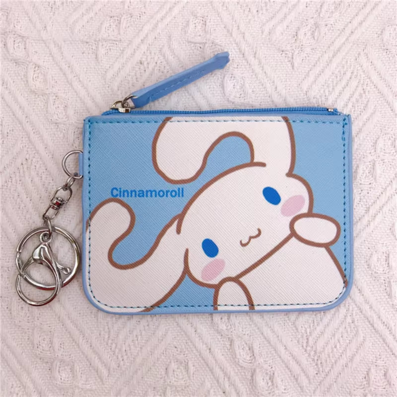 Kawaii Sanrio Cartoon Bag Hello Kittty Cinnamoroll Melody Pachacco Kuromi Leather Card Holder Cute Coin Purse Keychain Pendant